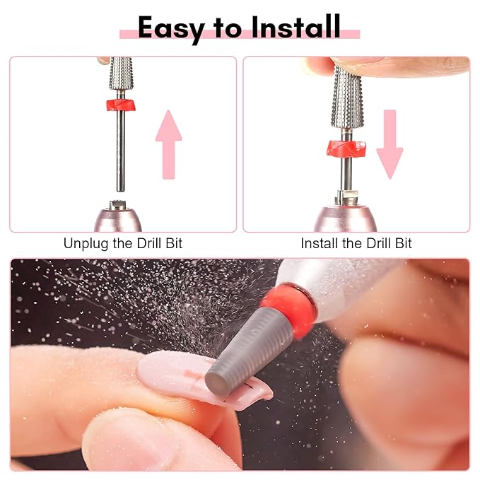 Makartt 5 in 1 Nail Drill Bits,3/32" Shank Tungsten Carbide Tapered Drill Bits for Nails Fast Removing Acrylic Nail Hard Gels Cuticle Professional Nail Efile Bit for Nail Drill Machine(Fine, Silver)