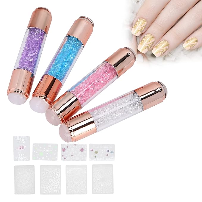 Nail Stamper Kit, 4Sets Manicure Art Stampers Silicone Nail Stamp Pens Stamping Plates Double Ended with Nail Seal Plate Manicure Stamp Pen Set for Home Nail Salon Manicure Tools