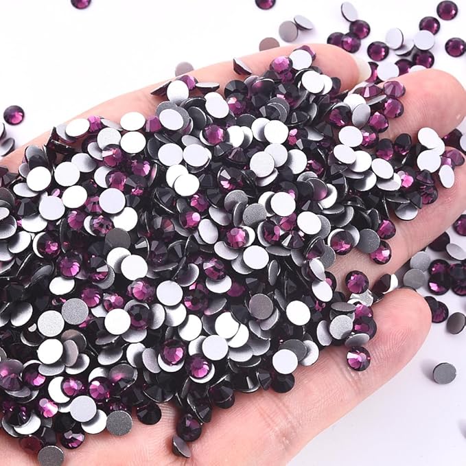 Blinginbox 1440 Pieces SS20/4.6-4.8mm Flat Back Crystal Rhinestones Round Gems for Nail Art,Dk.Amethyst
