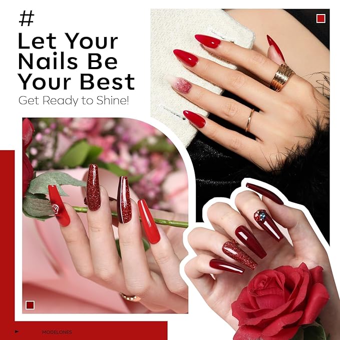 modelones Red Nail Polish Set, 6 Colors Valentines Cat Eye Dark Ruby Cherry Glitter Mini Quick Dry Nail Lacquer Kit, Magnetic Sparkle DIY Nail Art Manicure Gift for Women Girls