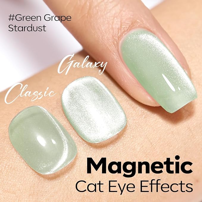 modelones Cat Eye Gel Nail Polish Green, Green Grapes Glitter Magnetic Nail Polish with Magnet Soak Off U V Winter Gel Polish Shimmer Nail Art Manicure Salon DIY