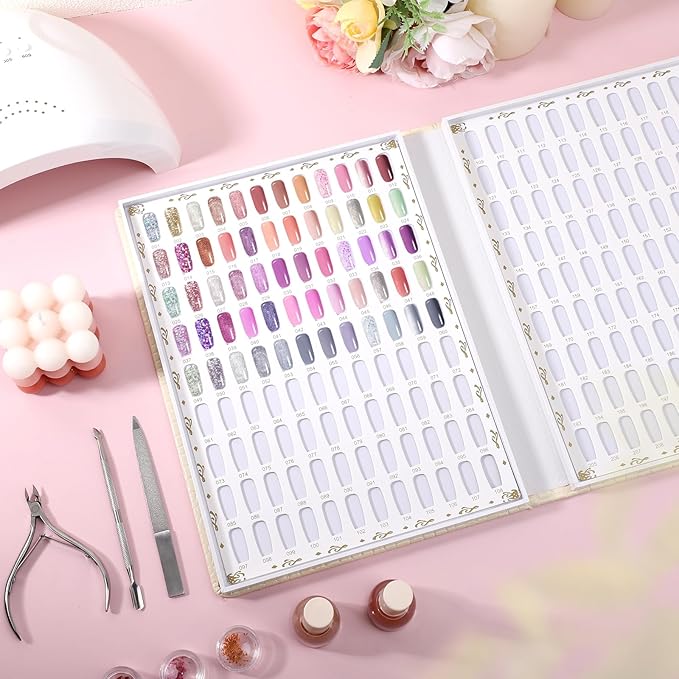 Segbeauty 216 Nail Colors Display Chart, Nail Polish Organizer Display Book with 240 False Nails Tips, Professional Nails Art Salon Supplies Fingernail Color Fingernail Gel Card Sticks