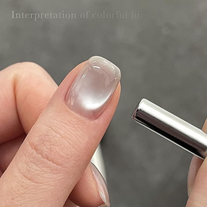 GAOY Jelly Silver Cat Eye Gel Nail Polish, 16ml Glitter Holographic Nail Polish with Magnet, Reflective Translucent UV Gel, 3087 Silver Flash