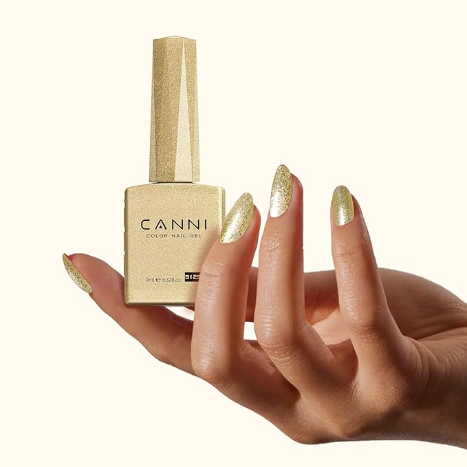 CANNI Gold Gel Nail Polish, 1Pcs Glitter Gold Gel Polish Color High Gloss Soak Off U V Nail Manicure Salon DIY