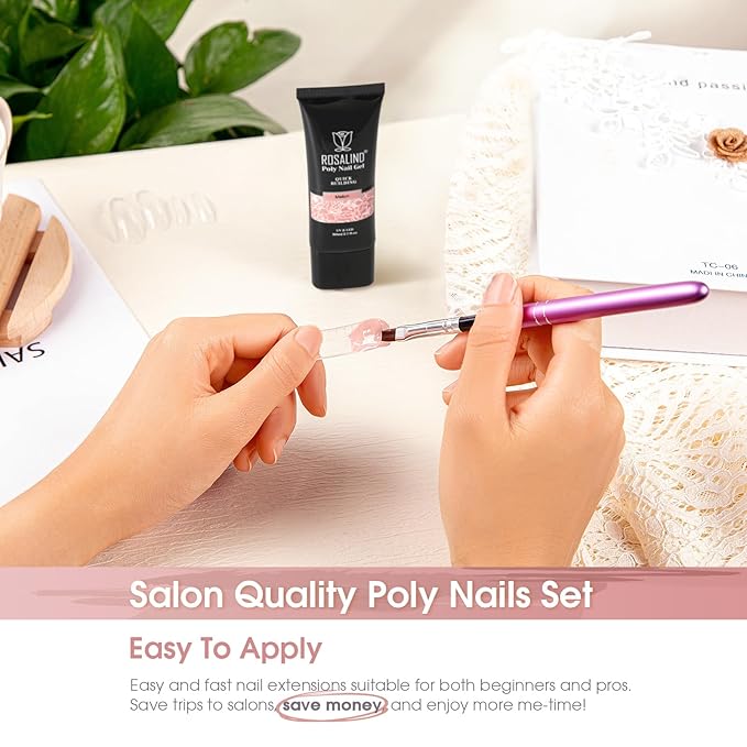 ROSALIND Nude Pink Poly Extension Gel, 2.7oz/80ml Pink Poly Nail Gel High Capacity for Nail Art Decoration, Builder Nail Thickening Extension Easy to DIY Use at Home Need UV Lamp