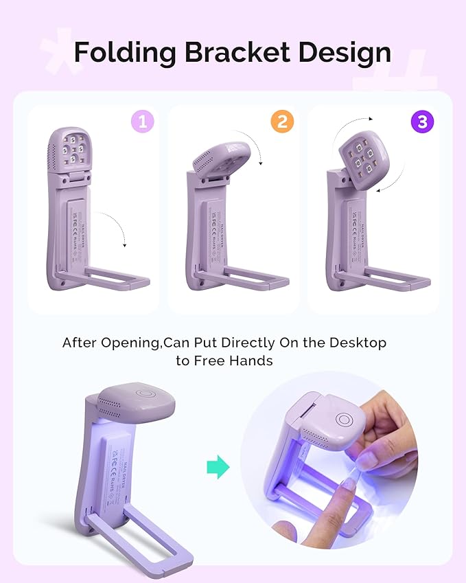 MelodySusie Cordless UV Nail Lamp with Fold-Out Stand,P-Art09F Foldable UV Light with 2-in-1 Lighting & Curing Function, Rechargeable, Flash Cures All Soft Gels Especially Half-Cured, Base & Top Coat