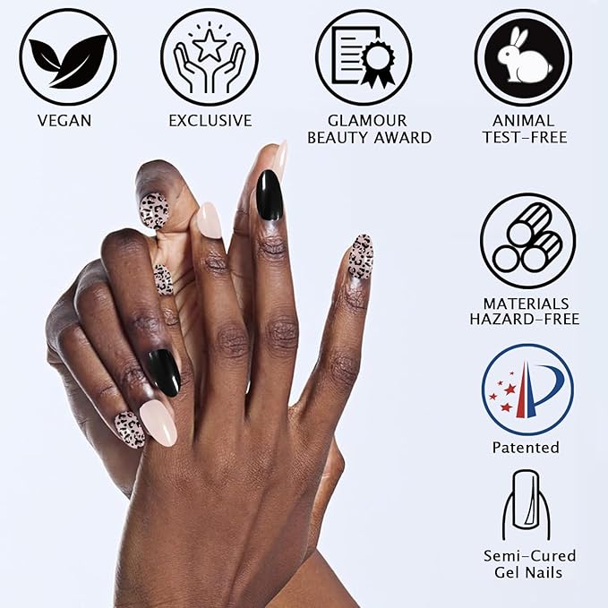 Black Pink Semi Cured Gel Nail Strips 20Pcs Leopard Gel Nail Stickers UV/LED Light Needed Full Polish Self Adhesive Nails Wraps with Design Glossy Nails Polish Strips for Women