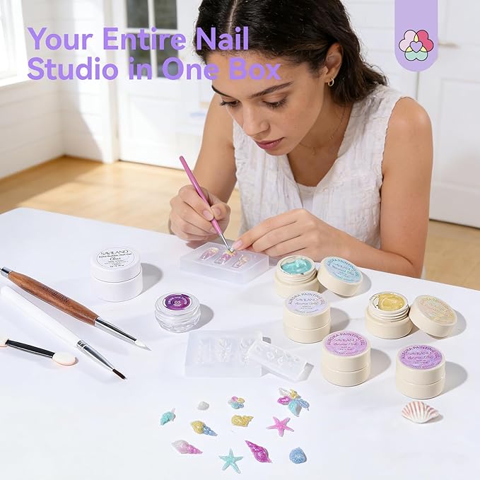 SAVILAND 3D Gel Nail Art Set: 6 Colors Dreamy Aurora 3D Nail Gels No Wipe Sculpting Gel for Nail Art with Clear Solid Builder Gels Chrome Powder Silicone Mold for Nails Design Home Salon Manicure DIY