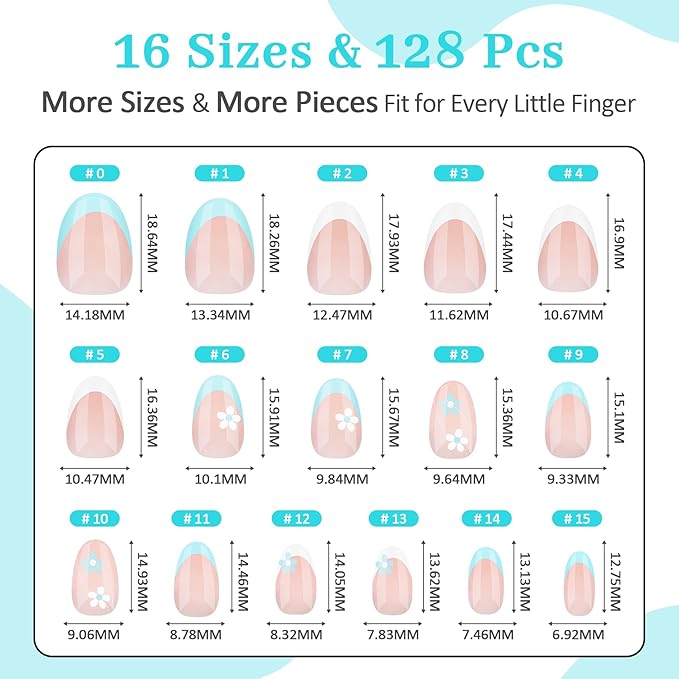 16 Sizes 128 Pieces Press on Nails for Kids, 4 pack Kids Nail Kit Colorful Flower Almond Fake Nail Tips for Girls 8-12 Years Old with Jelly Nail Adhesives & Nail Glue Birthday Easter Gift 2026