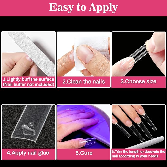 Long Square Nail Tips - 240PCS Clear Half Cover False Nails, Acrylic Nail Tips for Press Ons, 2XL Extra Long, 12 Sizes Manicure Extension Kit, DIY Nail Art Supplies for Nail Salon Home
