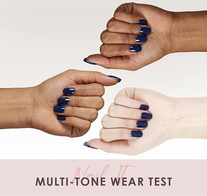Semi Cured Gel Nail Strips – Real Gel Nail Polish Wraps for Brittle Nails | Waterproof Long Lasting Easy Peel-Off Removal | Hema-Free | 20-Piece Dark Blue Salon Kit with UV Lamps