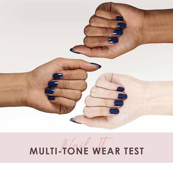 Semi Cured Gel Nail Strips – Real Gel Nail Polish Wraps for Brittle Nails | Waterproof Long Lasting Easy Peel-Off Removal | Hema-Free | 20-Piece Navy Solid Blue Salon Kit with File & Stick