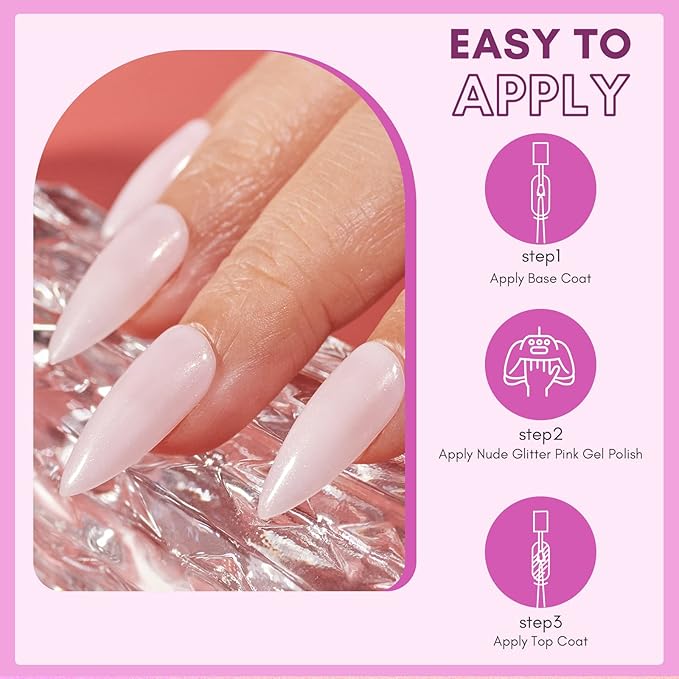 Makartt Nail Rhinestone Glue with Natural Nude Gel Polish Bundle, Clear Nail Glue Precision Pen Nail Art Glue Gel, Jelly Pink Glitter Gel Polish Summer 15ML Soak Off UV LED Gel Polish