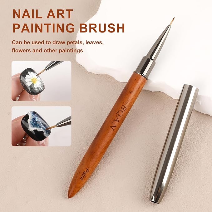 BQAN 1Pcs Nail Art Brushes Nail Paint Brush for Lines, Flower, Petal & Leaves Gel Polish Nails Design Painting Tool with Wooden Handle Salon DIY at Home