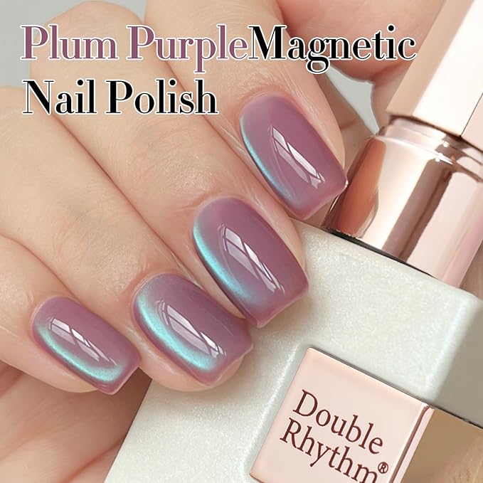 Double Rhythm 15ML Ice Glass Cat Eye Gel Polish with Magnet Holographic Glitter Shimmer Translucent Sheer Color Salon Soak Off Magnetic Nail at Home (Plum Purple-MC1130)