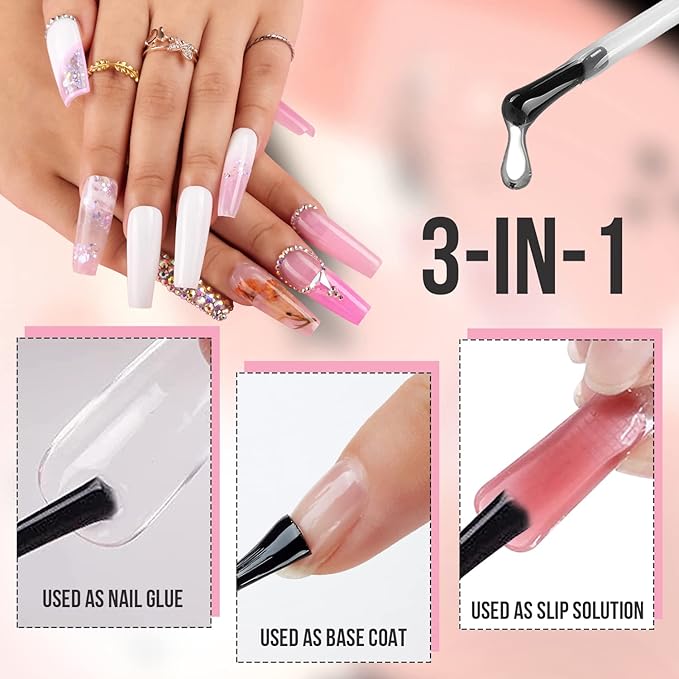 Makartt Gel X Nails Kit 500Pc Soft Gel Full Cover Tips, Medium Coffin Clear Tips Bundle with UV Nail Glue 15ML, 3-in-1 Base Coat & Slip Solution