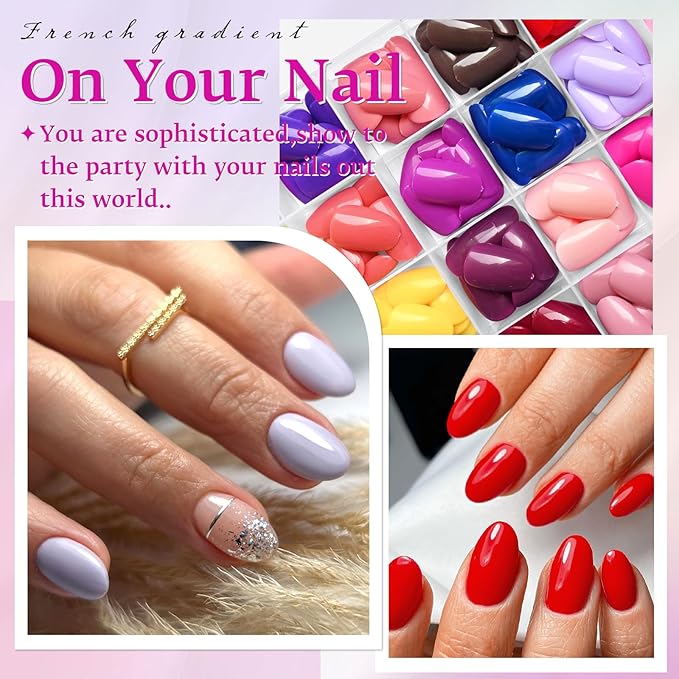 LoveOurHome Oval Press on Nails Short Fake Nails with Glue Tabs, 576pc Short Round Almond Fake Nail Press ons Nail Glue on Nails Kit Acrylic Nails Oval False Nails Artificial Fingernails for Women