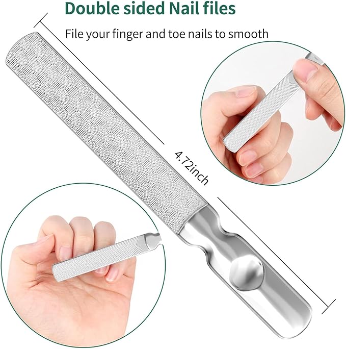 5-in-1 Toenail Clippers for Seniors with Thick & Ingrown Nails – Professional Pedicure Kit with Long Handle Nail Cutter, Slanted Curved Blade, Nail File & Lifter – Gift Set with Leather Case