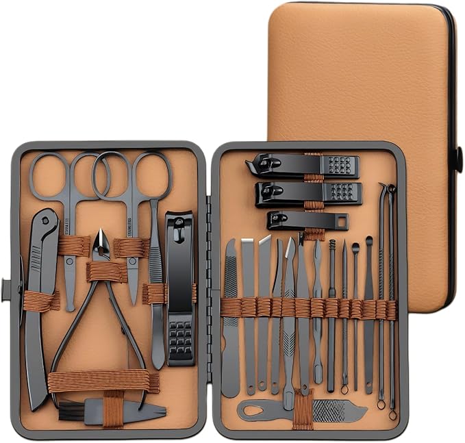 Nail Clipper Set 24-Piece Set Eagle-Billed Nail Clipper Manicure Beauty Pedicure with Brown Luxurious Travel Case