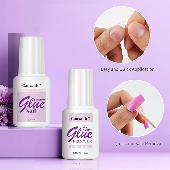 Canvalite 450Pcs Almond Press on Nails Kit with Nail Glue & Remover - Acrylic Gel Double-sided Matte Clear Pre-Buff Gel Nail Tips, 15 Sizes Full Cover False Nails, DIY at Home & Salon Use