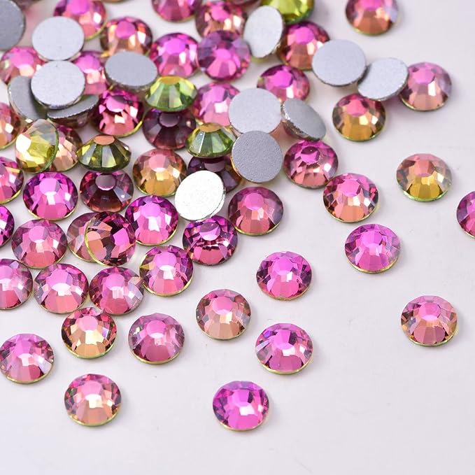 Dowarm 288Pieces SS30 Flatback Rhinestones, 6.5MM Glass Crystal Rhinestones for Craft Nails Dance Costumes, Flat Back Nail Crystals, Non Hotfix Rhinestones (SS30 / 6.5MM, Rose Pink Vitrail)