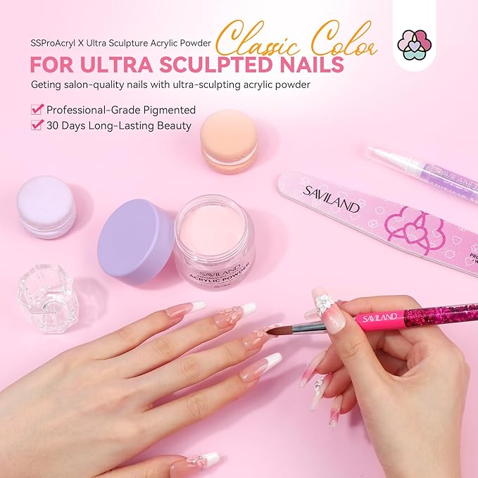 SAVILAND Smoother Pink Acrylic: Strong-Sturdy Keratin Professional Powder for 3D Carving & Extensions Home DIY Nail Art