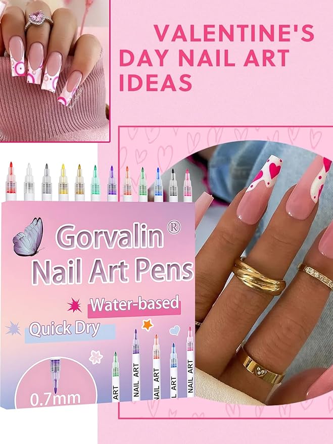 12 Colors Nail Art Pens, 3D Quick Dry Nail Point Graffiti Dotting Liner Pen Sets Nail Art Painted Pen Drawing Nail Design Kit for Nail DIY Decoration Valentine Gift