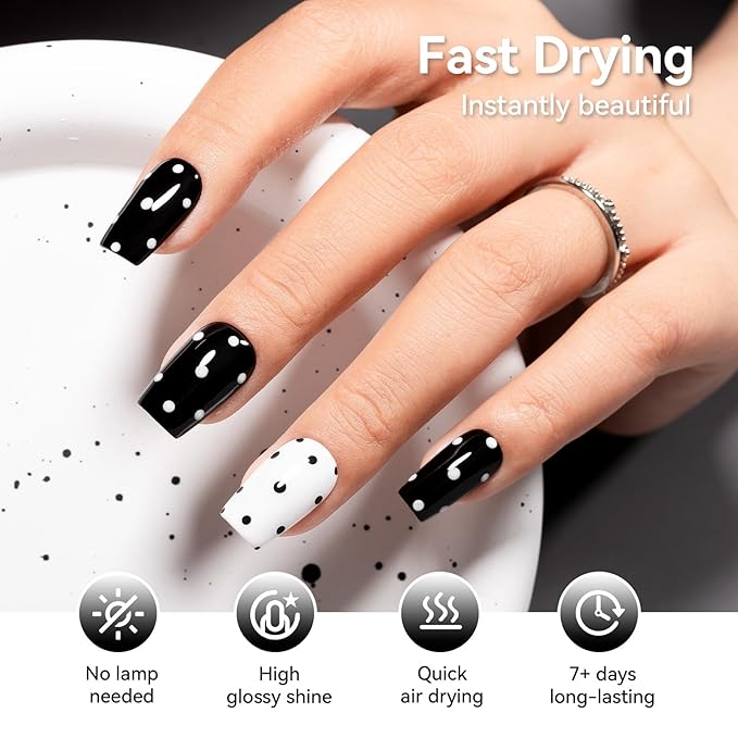 Nail Polish Set 6 Colors Black White Silver Gray Sparkle Cat Eye Glitter Shimmer Nail Polish Kit with Magnet, Quick Air Dry Non Gel, Nail Art DIY Home Travel Manicure Gift for Women Girls