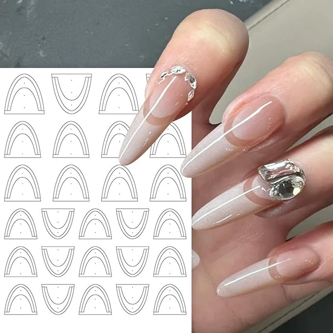 DANNEASY 5 Sheets French Tip Guide Stencil for All Nail Shapes French Manicure Strips Self-Adhesive Frenchs Nail Stickers Decals for Women Girls DIY Decoration Stencil Tools