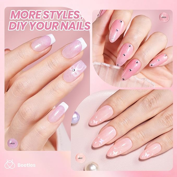 Beetles Pink Glitter Gel Polish Set - 6 Colors Valentine's Day Jelly Gel Polish Kit Shimmer Pink Sheer Translucent Effect Soak off UV Nail Concealer Nail Art Salon Manicure Spring Gift for Women