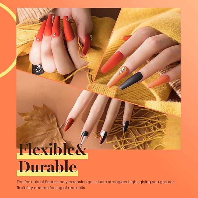 beetles Gel Polish Set - Burnt Orange Gel Polish Autumn Leaves Collection, Brown Burgundy Glitter Black Colors Nail Art Soak Off Uv LED Nail Kit Minicure DIY Home Gifts for Women