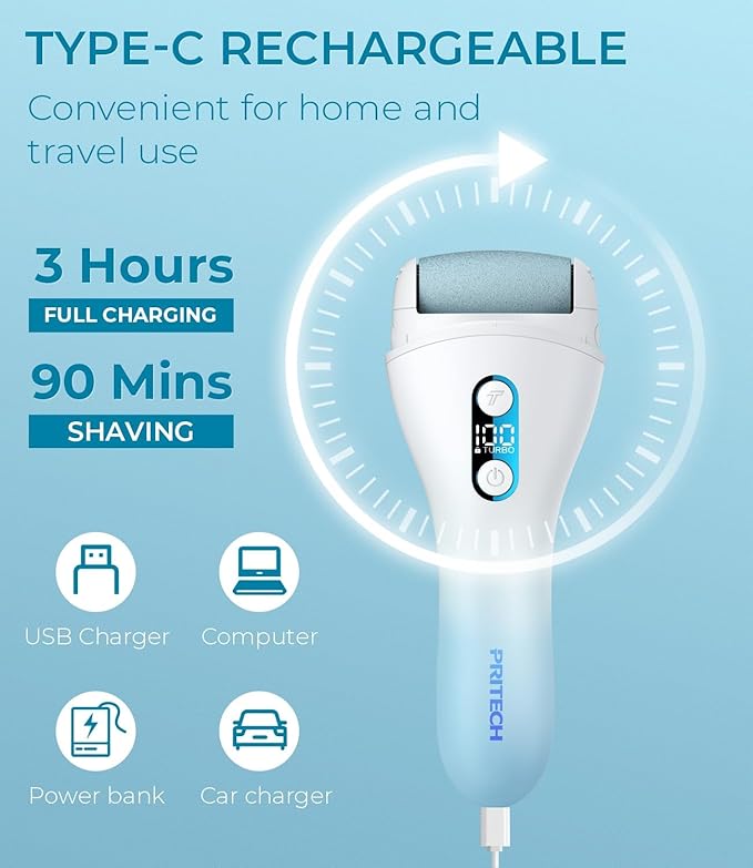 Electric Callus Remover for feet,Rechargeable Foot File Electronic Pedicure Tools for Feet, Waterproof Electric Foot Callus Remover, Feet Care for Heels Dead Skin,Blue