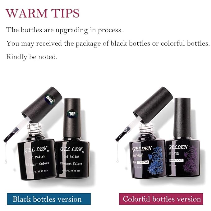 GELLEN Gel Top Coat and Base Coat, 2Pcs No Wipe Gel Nail Polish, Soak Off Nail Lamp Clear Base Top Coat Long Lasting Finish Nail Art Design Home Gel Manicure Kit