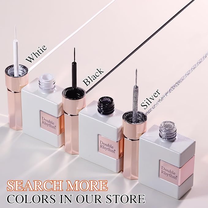 Double Rhythm 15 Ml Metallic Gel Liner Nail Art Bronze Mirror Chrome Painted Drawing Stripper 3D Effect Polish (White Liner Art -L1006)