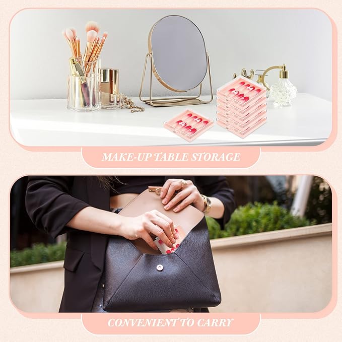 Landhoow 15 Pcs Press On Nail Boxes Nail Display Case with 30 Adhesive Tape, Artificial Press On Nail Container, Acrylic Storage Organizer(Pink)