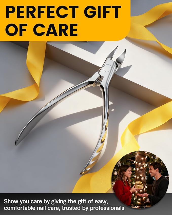 BEZOX Ingrown Toe Nail Clippers for Thick Toenails for Seniors, Wide Opening Jaws Toenail Clipper for Thick Nails, Deep-Reach Curved Blade Toenail Scissors - Silver