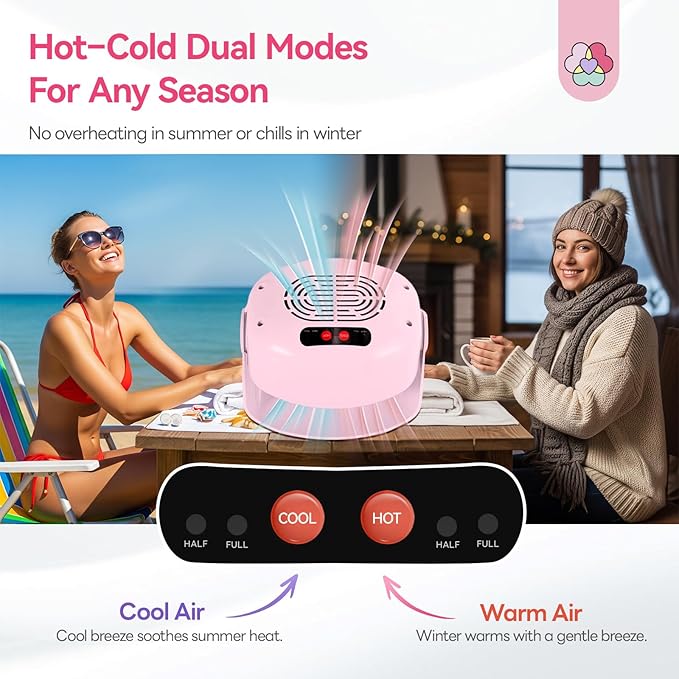 SAVILAND 600W Nail Dryer: Pink 6X Fast Drying Nail Polish Dryer for Regular Polish Nail Dryer with Adjustable Angle Fingernail Dual Heating & Cooling Modes Dry Nail Dehydrator for Gel