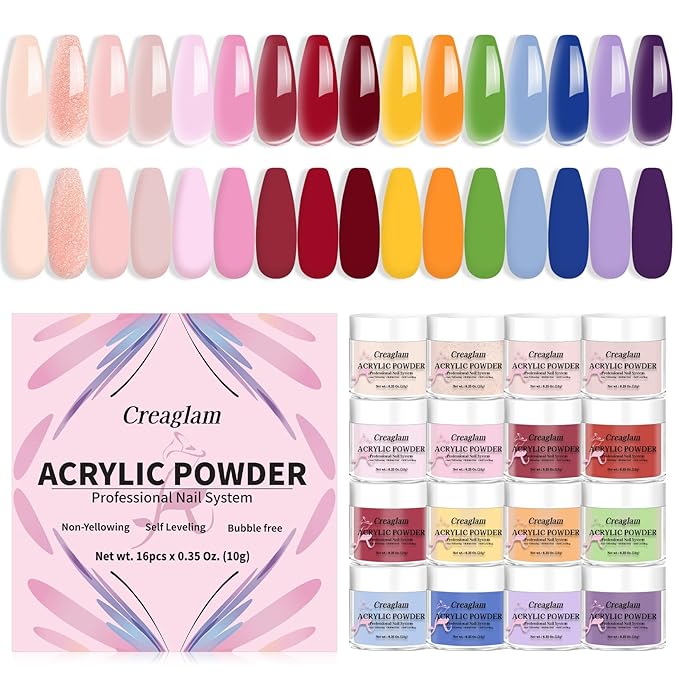 16 Color Acrylic Nail Powder Kit - for DIY Nail French Extensions & 3D Art, No Lamp Needed, Non-Yellowing, Professional Salon Quality, Bubble Free & Long Lasting