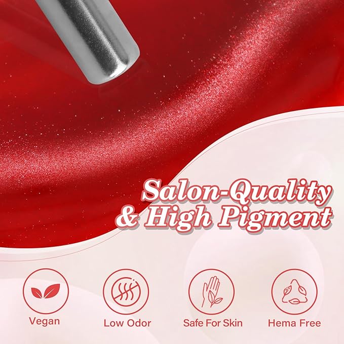 EBANKU Christmas Red Cat Eye Gel Nail Polish, Cat Eye Gel Polish with Magnet 15ML 0.5 OZ Holographic Glitter Shimmer Translucent Jelly Color Magnetic Polish Salon DIY at Home