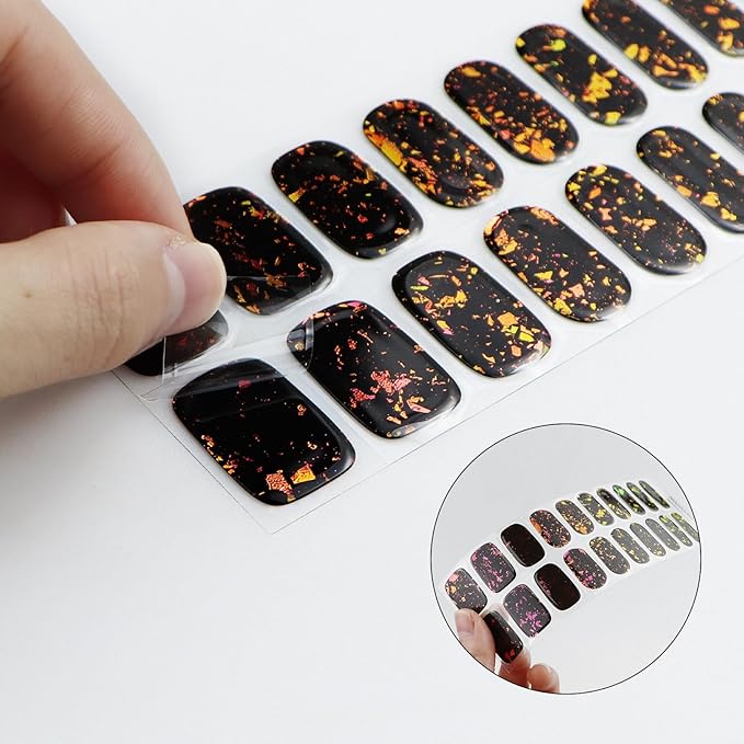 JMEOWIO Gel Nail Stickers Purple Red Black Semi Cured Gel Nail Strips Wraps UV/LED Nails Art Design Decoration Accessories