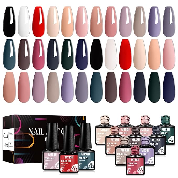 MTSSII Classical Gel Polish Set Nude Gel Nail Polish Set 18 Colors Gel Polish Kit Colorful White Pink Red Blue Black Collection Gel Gifts for Women Girls