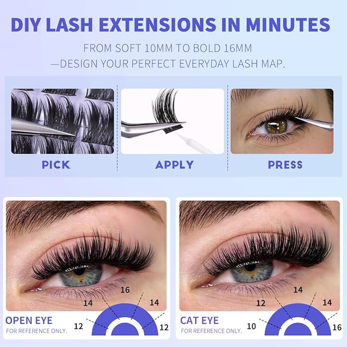 Kiromiro Wispy Lash Clusters Spike Cluster Eyelash Extensions Volume Eye Lash Clusters 10-16mm DIY Lashes Extension Natural Eyelash Clusters