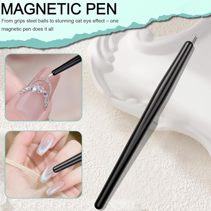 Cat Eye Magnet Set, 3 in 1 Heart Magnet for Cat Eye Gel Polish, 6 in 1 Cat Eye Nail Magnet for Beginners and Pros, Multifunctional Nail Magnet Tool for Nail Art DIY at Home (Black)