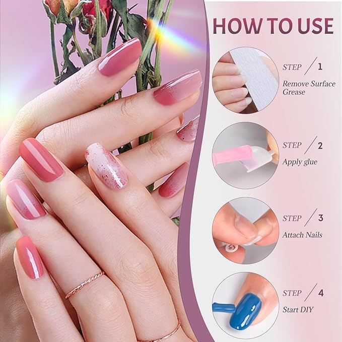 Ranrose 600pcs Short Nail Tips- Oval Half Cover False Tips 12 Sizes French Acrylic Nails for DIY Nail Salon