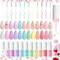 Beetles Pastel Gel Liner Nail Polish Set, 12 Colors Spring Sheer Pink Nude Blue Purple White Yellow Orange French Line Swirl Nail Art Gel Polish Soak Off Uv Lamp Manicure Gifts for Women