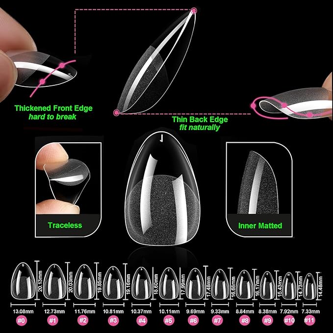 Gel x Nail Kit Almond Shape, 552 Pcs Short Almond Nail Tips with U V Lamp, 5 in 1 UV Glue Press on Easy Extension set, Acrylic False Tips Kit DIY Manicure Art Gifts for Women