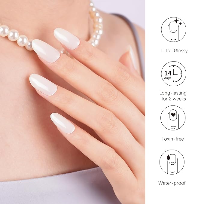 DANNI & TONI Semi Cured Gel Nail Strips Pearl White (Pearl Velocity) Mirror Gel Nail Wraps 28 Stickers