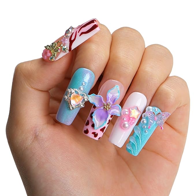 LOVFUL Short Press on Nails Wild Crush | Handmade Acrylic Press ons | Reusable Fake False Nails | Square Classic Regular 1.3in | H611-L