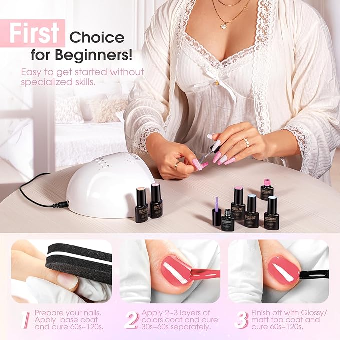 ROSALIND 25pcs bright Gel Nail Polish Set 21 colors Pastel Pinks Neon Rainbow gel polish with 10mL 4pcs Base & Top Coat， Soak Off U v DIY Salon Nail Gel Gift for Women