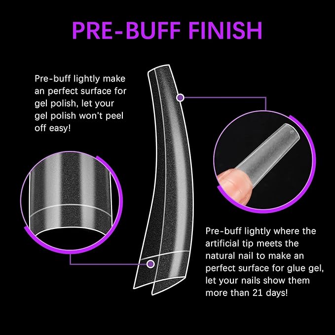 Clear Acrylic Nail Tips - BTArtbox 500pcs Pre-Buff Fake Nail Tips for Acrylic Nails Professional French False Nails with Case for Nail Salons and DIY Nail Art, 10 Size